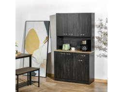 Armário De Cozinha Aparador Sala Jantar Com 1 Gaveta 6 Portas E Prateleiras Ajustáveis Moderno 101x39x180 Cm Preto E Madeira