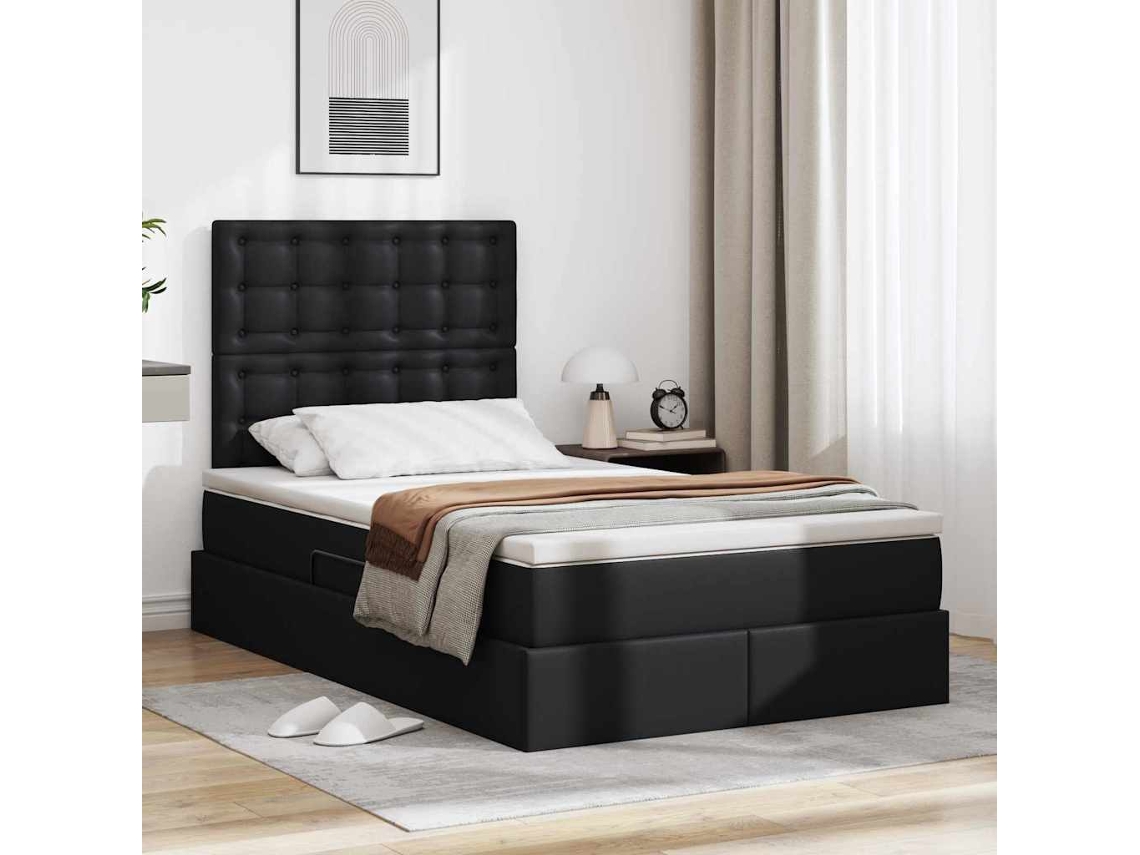 Vidaxl Cama Com Armazenamento Preto 120 X 190 Cm Couro Sintético