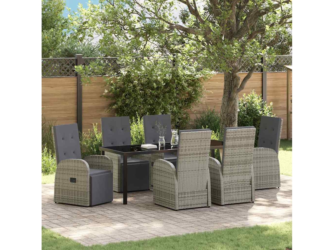Vidaxl Conjunto De Jantar Para Jardim 7 Unid. Cinzeto Vime Pe