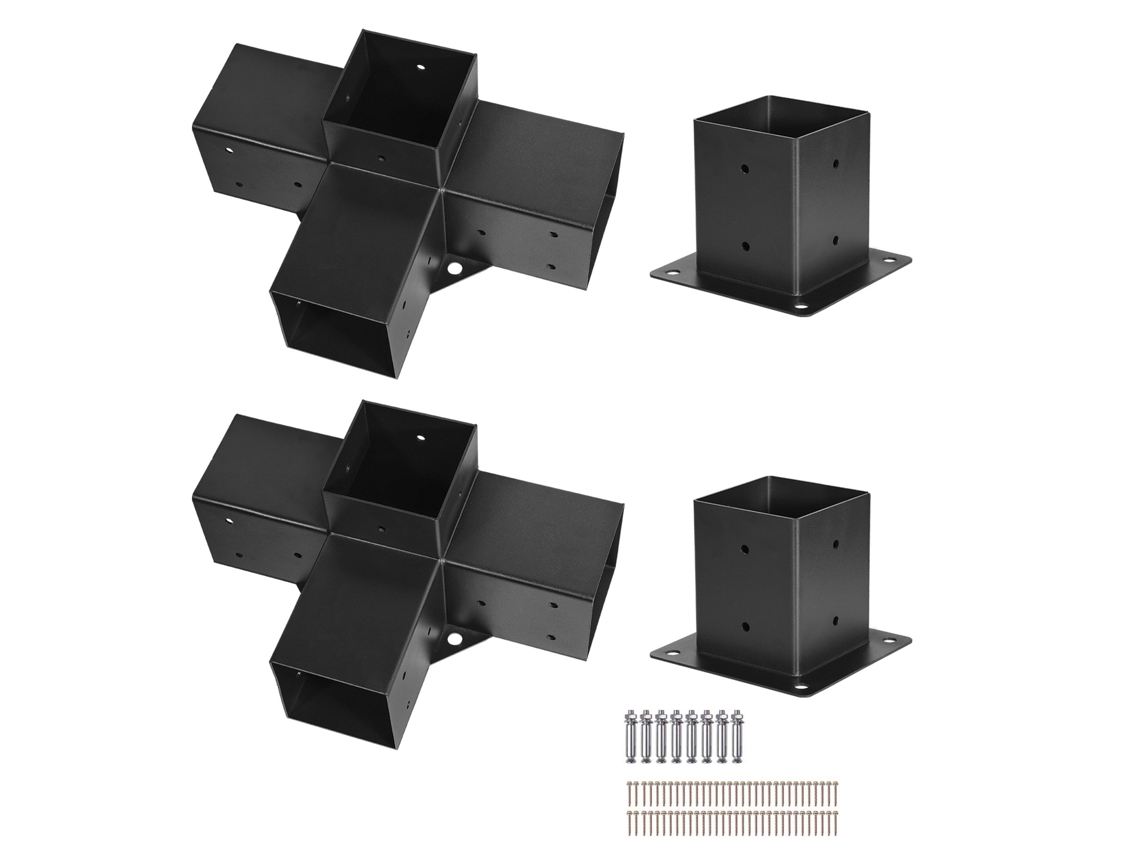 Kit de Suportes para Pergolado, 10 X Cm, Cantoneira Resistente 4 Vias, Postes Carpintaria, Fácil Instalação, Vigas Madeira Gazebos, Pergolados Pátio e