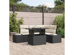 Vidaxl Conjunto De Sofá De Jardim 5 Unid. Preto E Creme Vime Pe