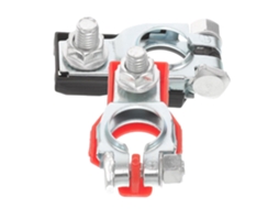 Conector de bateria automotiva (2 peças) com mecanismo de ligação em ferro galvanizado.