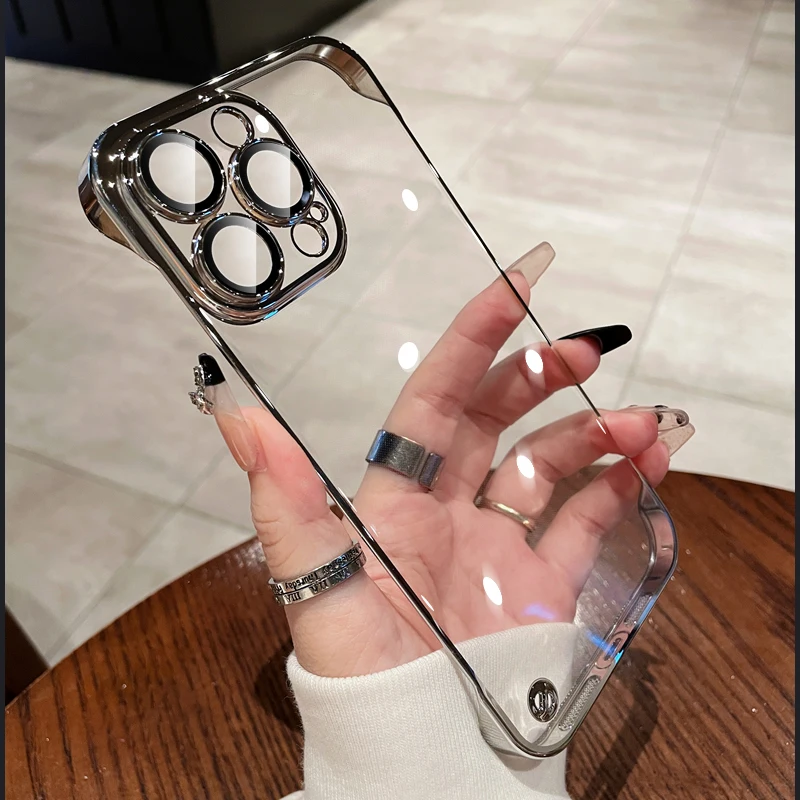 Capa Para Celular Ultrafina, Transparente E Sem Moldura, Com Acabamento Eletrogalvanizado (para Iphone 14 Plus, Cor Prata).