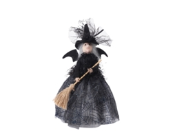 Boneca Bruxa Decorativa Halloween Com Saias Leves E Vassoura
