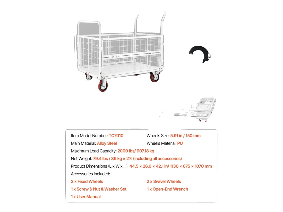 Carrinho Plataforma, Capacidade De Carga De 2000 Lbs, Design Versátil 6 Em 1, 2000lbs