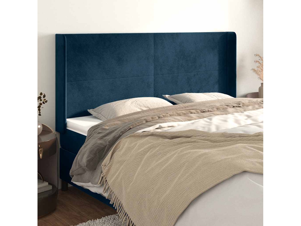 Vidaxl Cabeceira Cama C/ Abas Veludo 183x16x118/128 Cm Azul-escuro