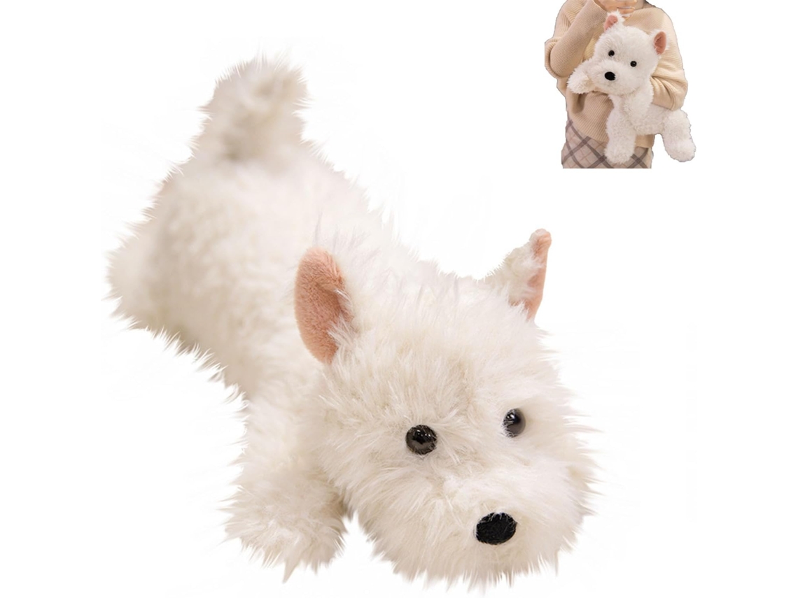 Cachorrinho Pelúcia, Cachorrinho Deitado Branco, Boneco Macio, Fofo