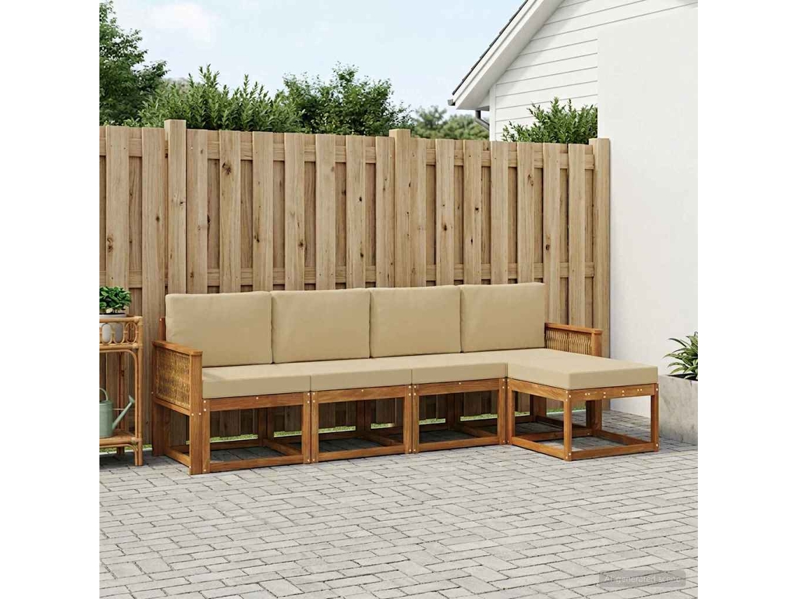 Vidaxl Conjunto De Sofás Para Exterior 5 Pcs Natural E Bege Poliéster