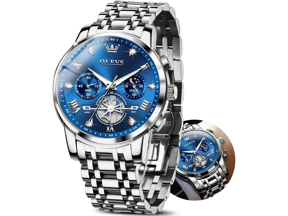 Lurelia Relógio Digital Desportivo, Movimento De Quartzo, Cronógrafo, Cronómetro, 42 Mm, Aço Inoxidável, Resistente À Água 30m, Azul