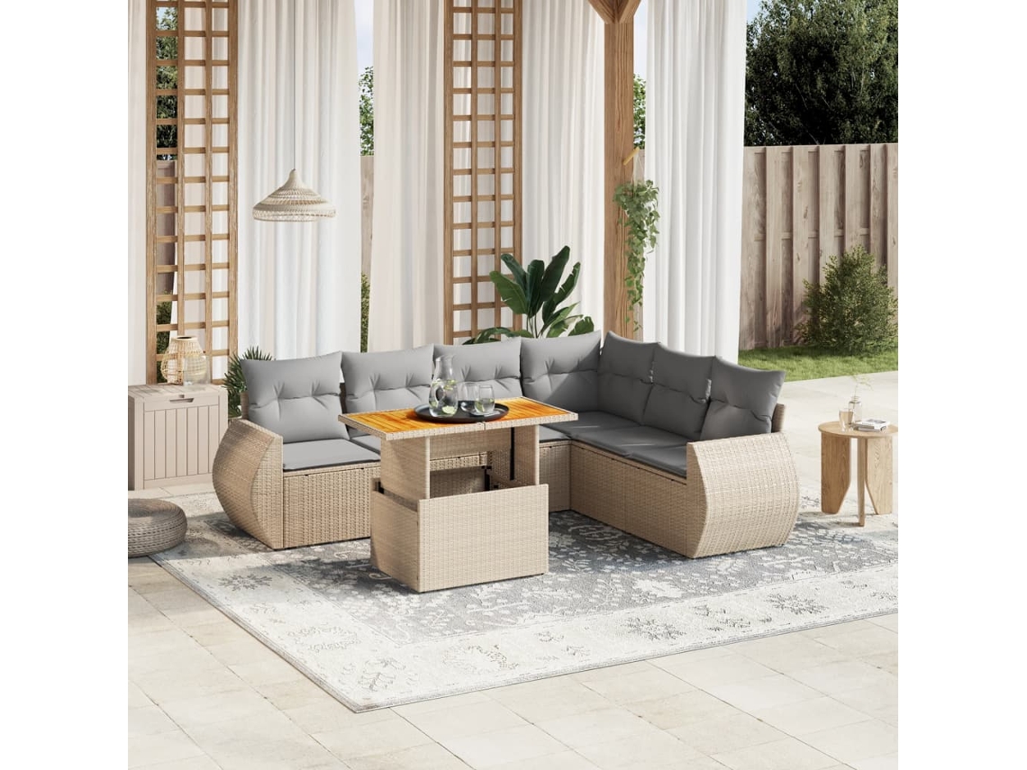 Pcs Conjunto De Sofás P/ Jardim Com Almofadões Vime Pe Bege Dkd Home Decor