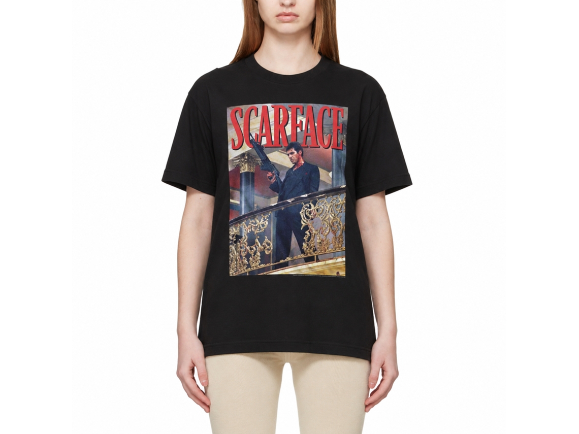 Rockinstone Scarface Movie Railing Shot Black Adult T-shirt Size:m