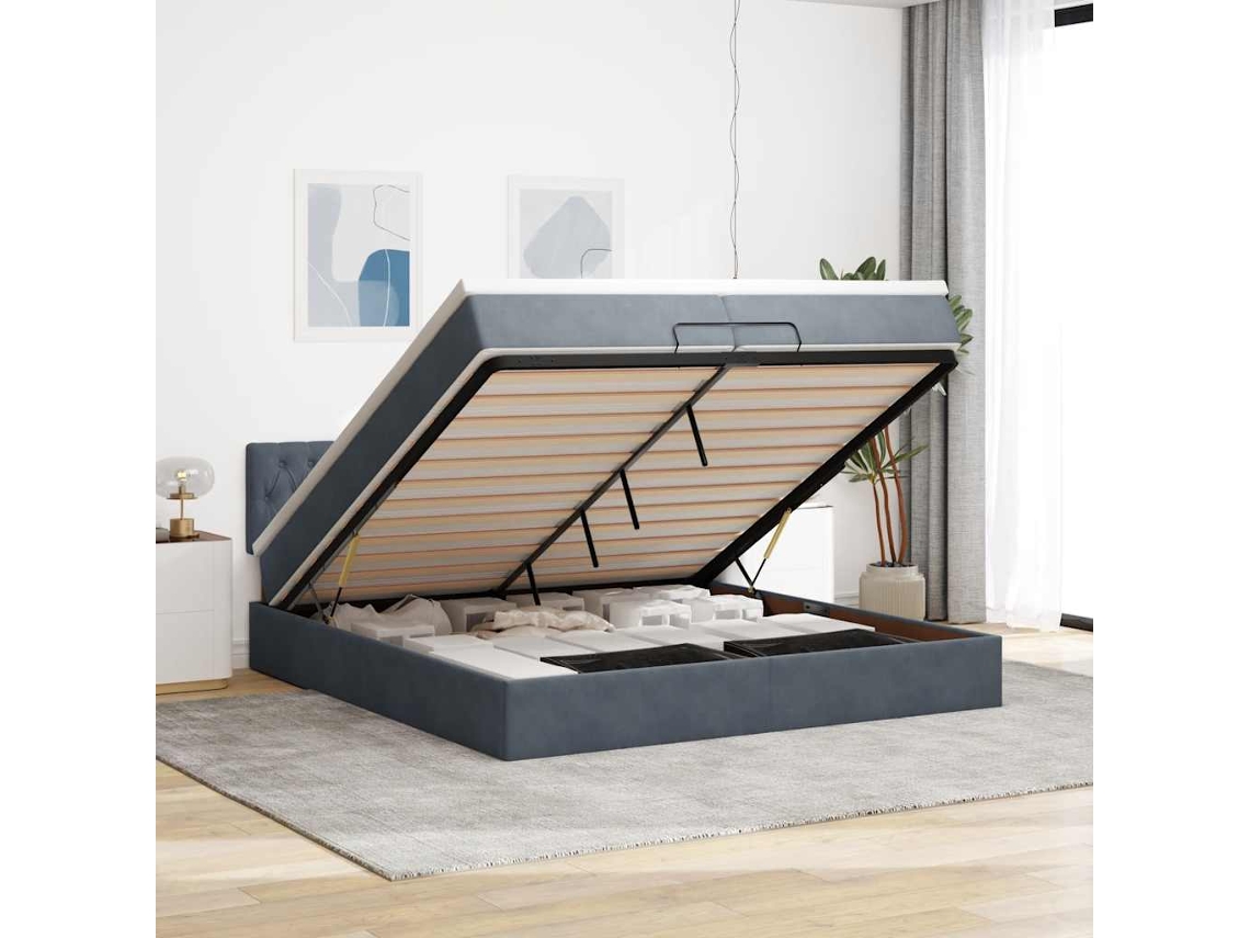 Moldura De Cama Otomana Com Colchão Cinza Escuro Veludo