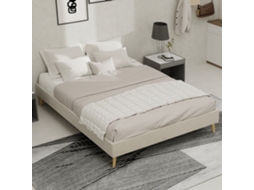 Cama Minimalista 140x200 Cm Em Veludo Bege, Estrutura Baixa Moderna Para Quarto, Sem Cabeceira, Sem Colchão