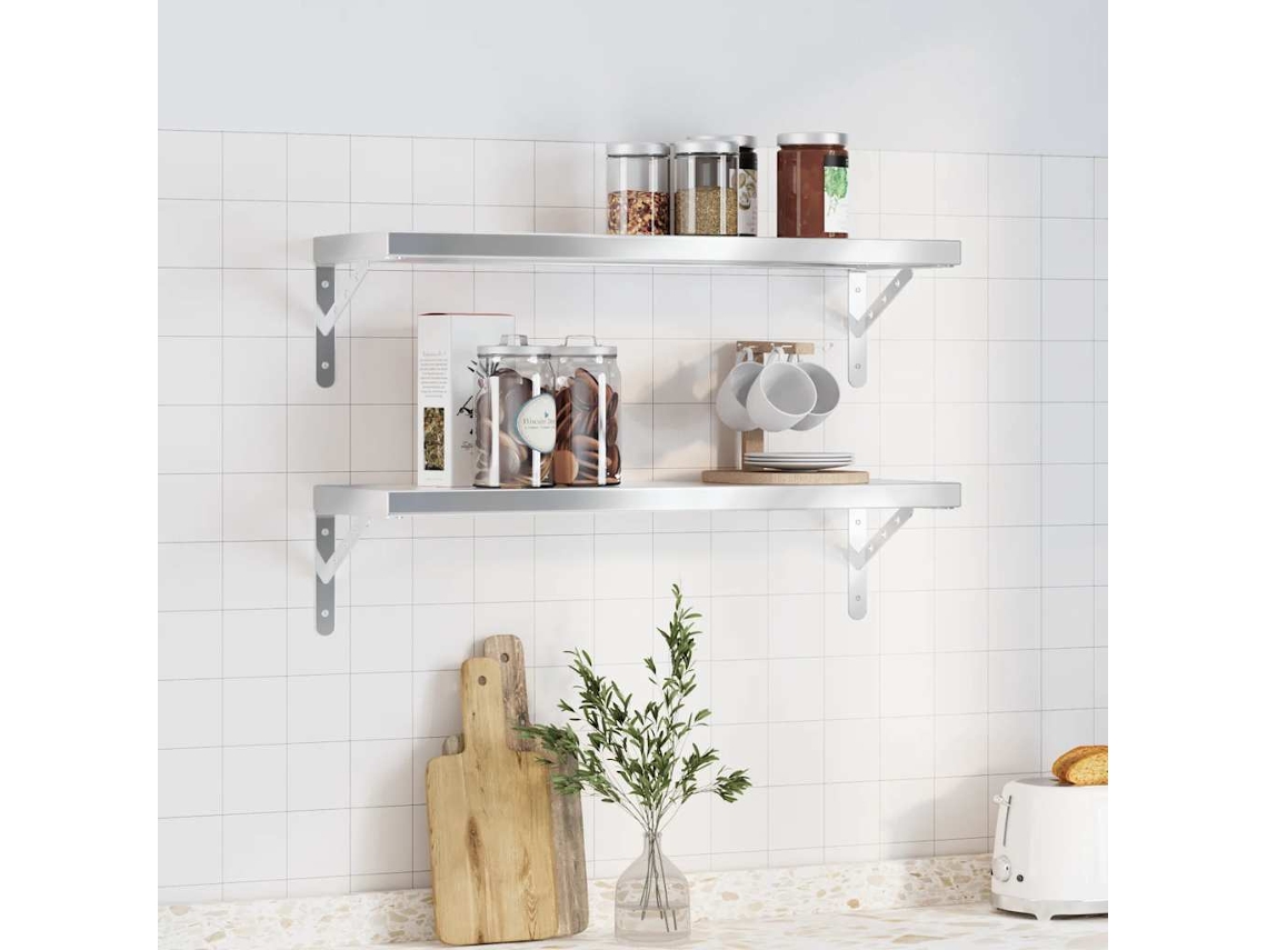 Vidaxl Prateleiras De Parede 2 Pcs 75x23,5 Cm Aço Inoxidável Prateado