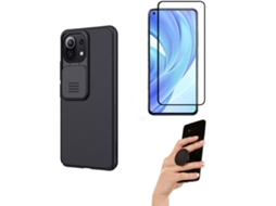 Kit Película Full Cover Xiaomi Mi 11 Lite 5G PHONESHIELD Camshield e Popsocket Multifunção Preto