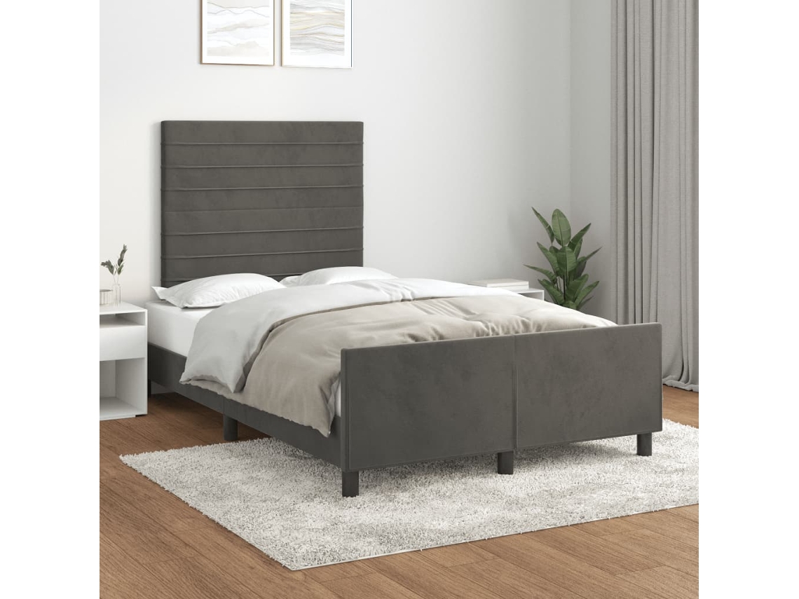 Vidaxl Estrutura De Cama Sem Colchão 120x200 Cm Veludo Cinzento-escuro