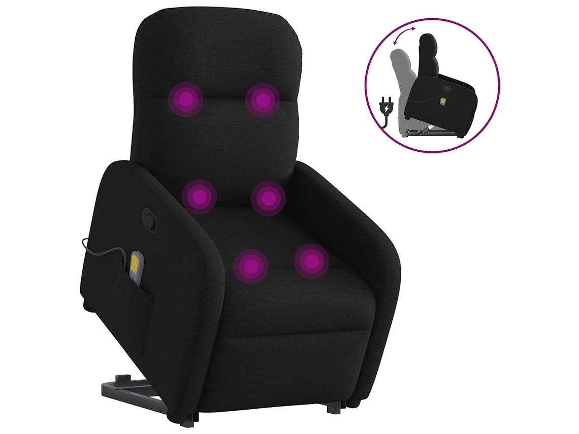 Vidaxl Poltrona De Massagens Reclinável Elevatória Tecido Preto