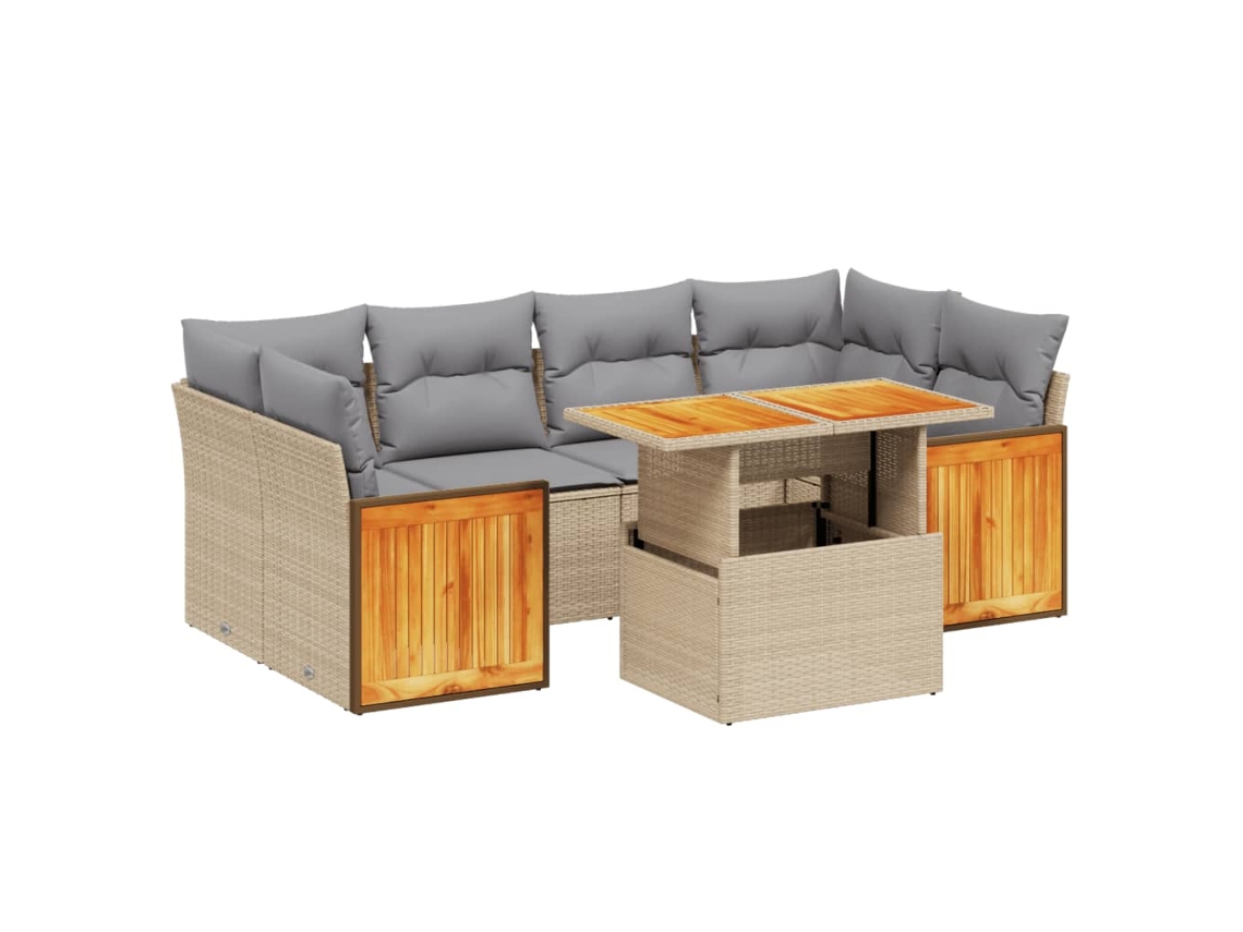 Conjunto de 7 Sofás para Jardim com Almofadões Vime Pe Bege MAISON EXCLUSIVE (7 pcs)