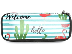 Estojo Grande Com Estampas De Flamingo, Cacto E Melancia, Ideal Escola, Escritório, Adultos, Meninas E Meninos
