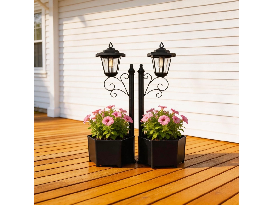Set De 2 Farolas Solares Exterior Com Vaso 75cm Estilo Vintage Com Iluminação Automática