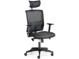 Cadeira de Escritório Executiva EUROMOF Viena Preto ergonómica (Apoio Cabeça - Braços reguláveis - Malha e Tecido) 