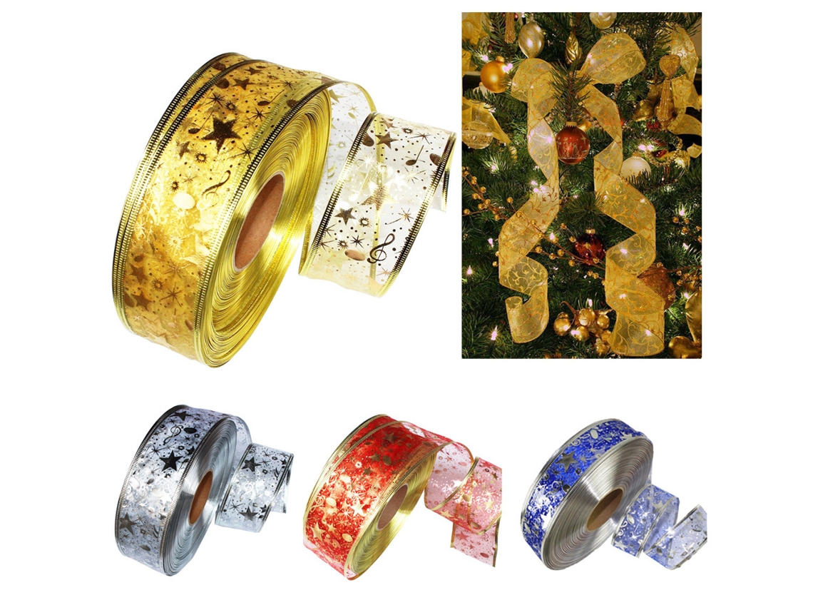 4 Rolos Fita de Organza 2m Estampa de Estrelas Brilhantes | S/MARCA