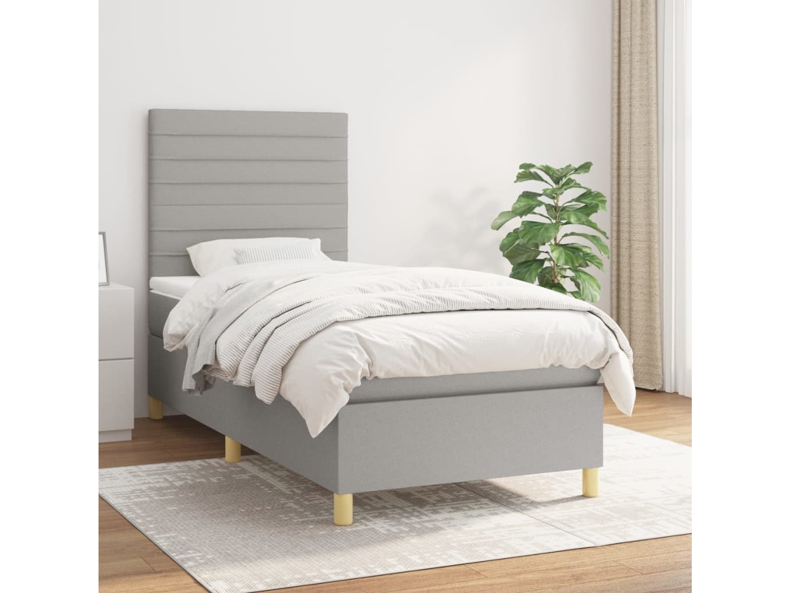 Cama Com Molas/colchão 80x200 Cm Tecido Cinza-claro