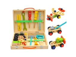 Primerox 35pcs Conjunto de Ferramentas de Madeira Diy para Crianças Brinquedo Educativo com Mala