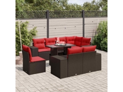 Vidaxl Conjunto De Sofá De Jardim Com 9 Peças E Almofadas Em Rattan Sintético Marrom