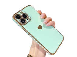 2026 capa para Iphone 13 Pro Max de Luxo com Plating Coração Verde para Mulheres