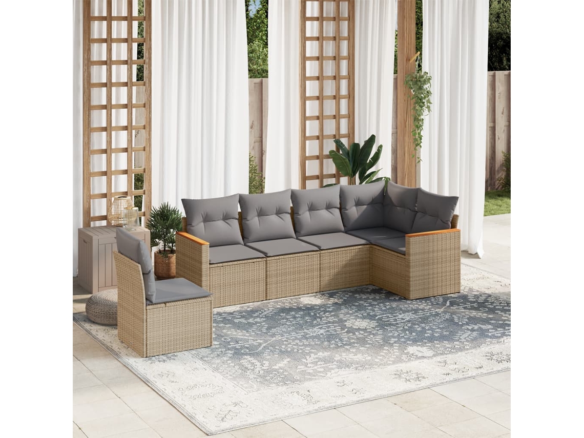 Conjunto de 6 Sofás para Jardim com Almofadas Vime Pe Bege Dkd Home Decor