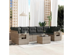 Vidaxl 8 Pcs Conj. Sofás Jardim C/ Almofadões Vime Pe Cinzento-claro