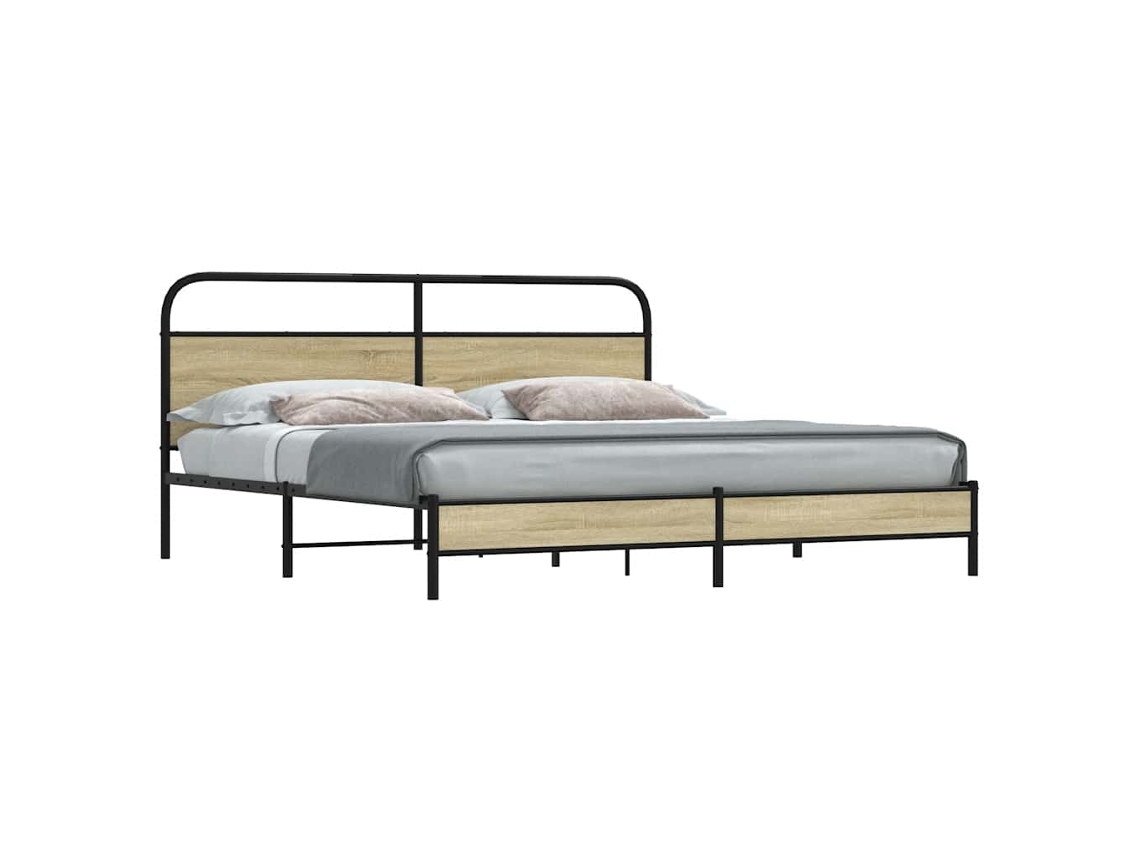 Estrutura De Cama Sem Colchão 193x203cm Metal Carvalho Sonoma