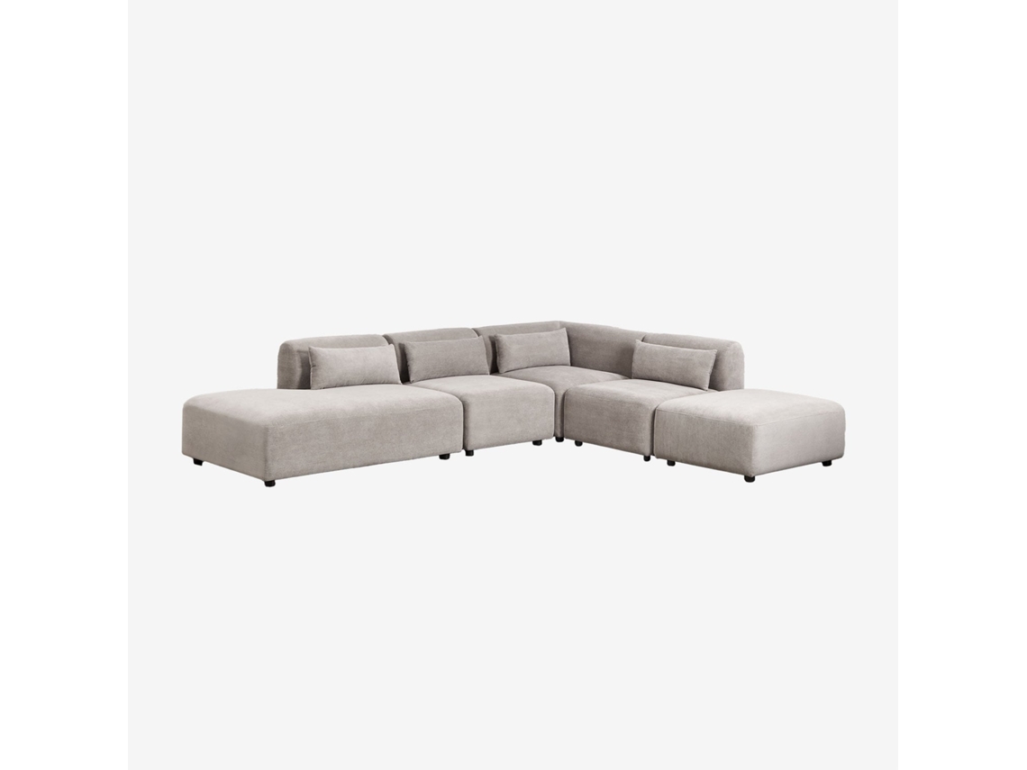 Sklum Sofá Modular De Canto Em 4 Peças Com Chaise Longue À Esquerda E Puff Fogler Poliéster                       Bombazina Toupeira Claro