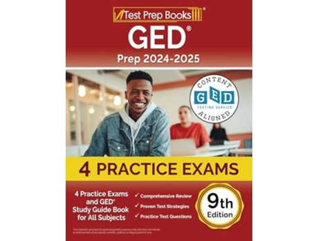 Livro GED Prep 2024-2025 4 Practice Exams and GED Study Guide Book for All Subjects 9th Edition de Lydia Morrison (Inglês)