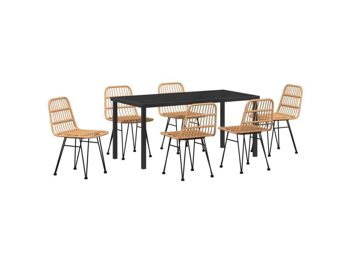 Conjunto 7 De Jantar De Jardim Vidaxl Vime Poliéster Marron