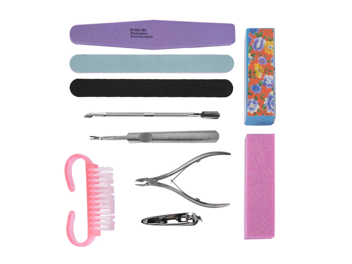 10pcs Conjunto De Ferramentas Profissionais De Manicure E Pedicure Com Lixas, Buffer E Pusher Para Unhas Naturais E Artificiais