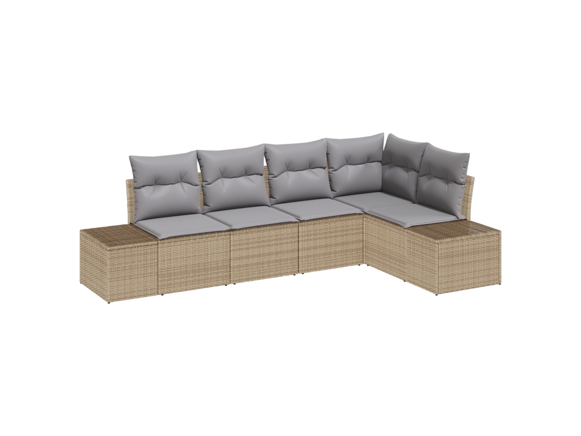 Conjunto 5 Sofá Exterior Vidaxl Bege Vime Pe (264 X 154 X 85 Cm)