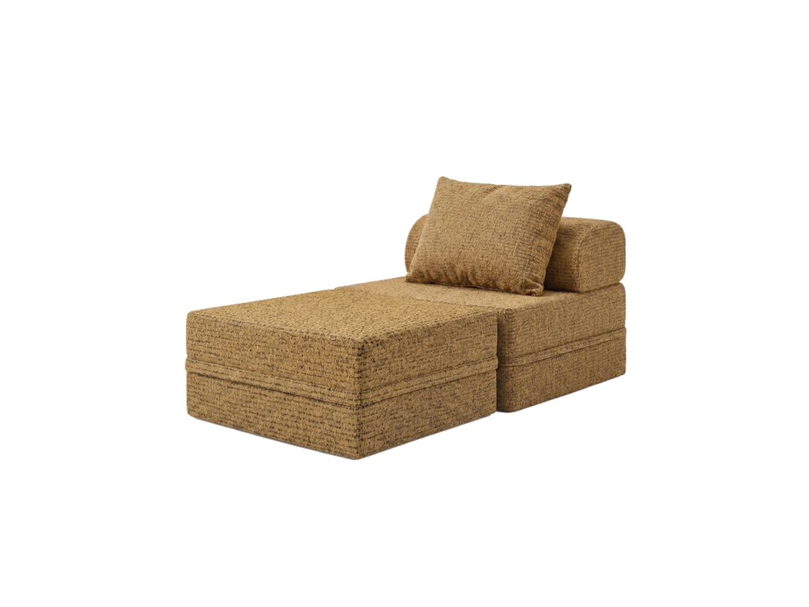 Sofá Modular 1 Lugar + Puff Convertível  Tweed Mostarda