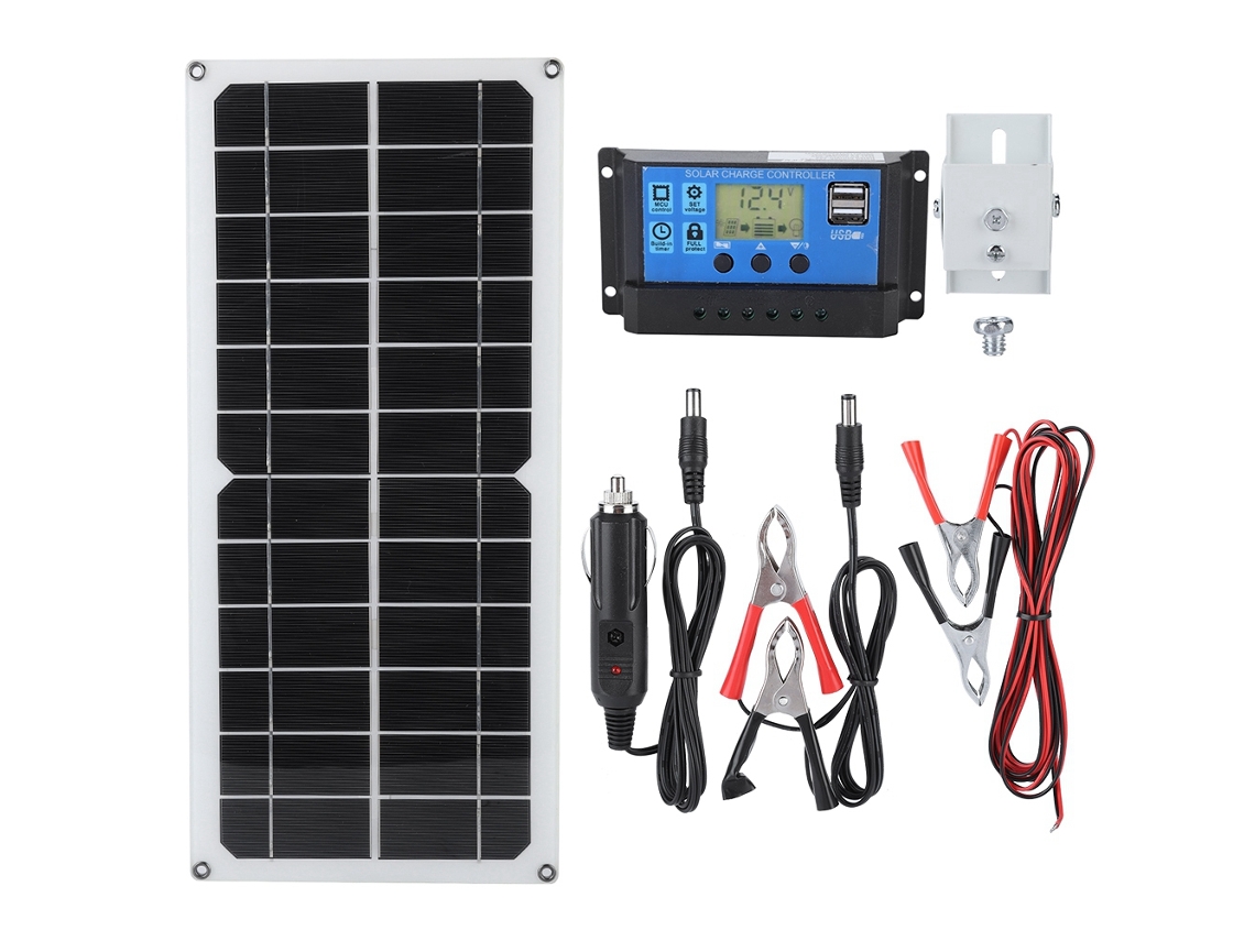 Kit de Carregamento Solar EOOCOO com saída USB dupla, display LCD e carregador de carro
