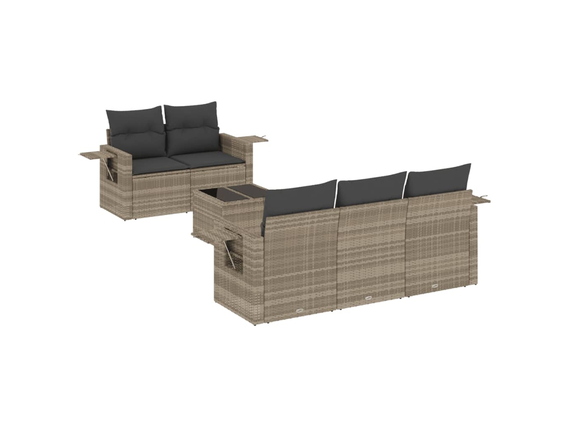 Maison Exclusive - 6 Pcs Conj. Sofás Jardim Com Almofadões Vime Pe Cinzento-claro