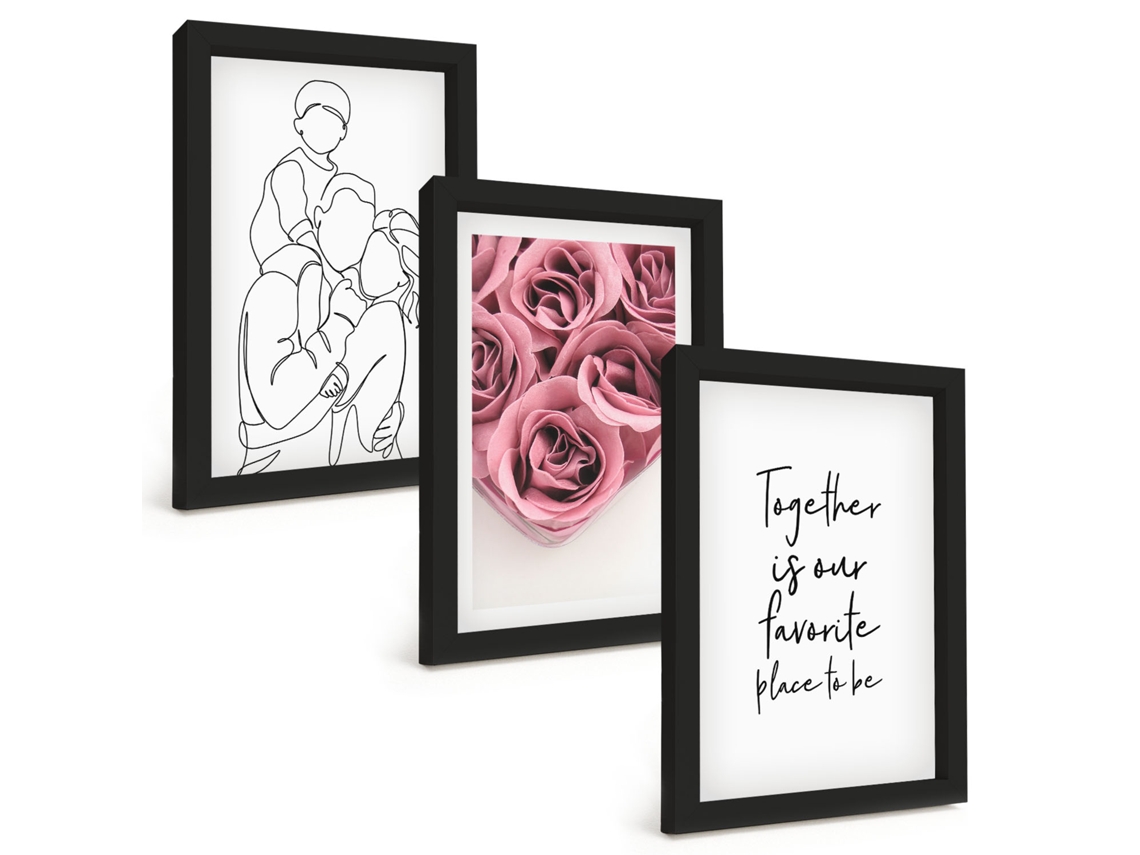 Pinturas Murais Modernasfamília Arte Linear Buquês De Rosas Moldura Preta Fotos Para O Corredor Espelharte (3 Peças 20x30 Cm)