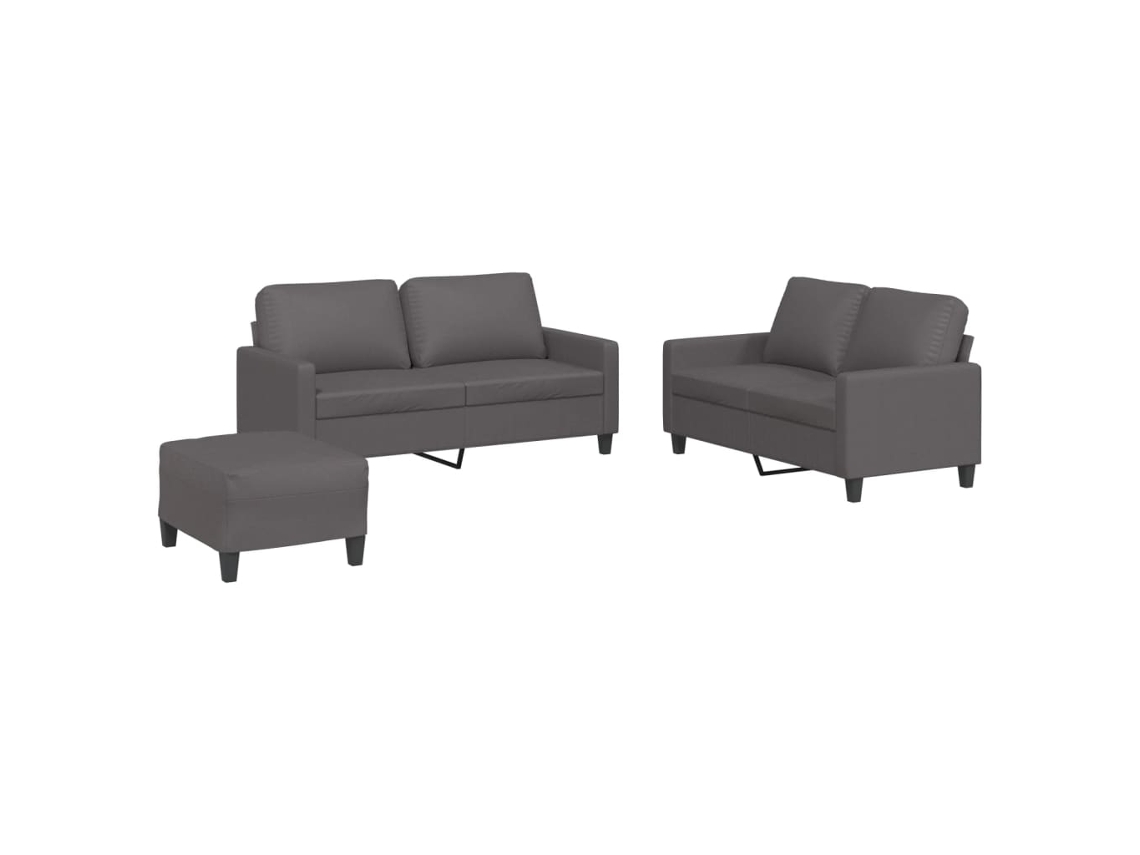 Conjunto de Sofás 3 Pcs com Almofadões Couro Artificial Cinzento MAISON EXCLUSIVE