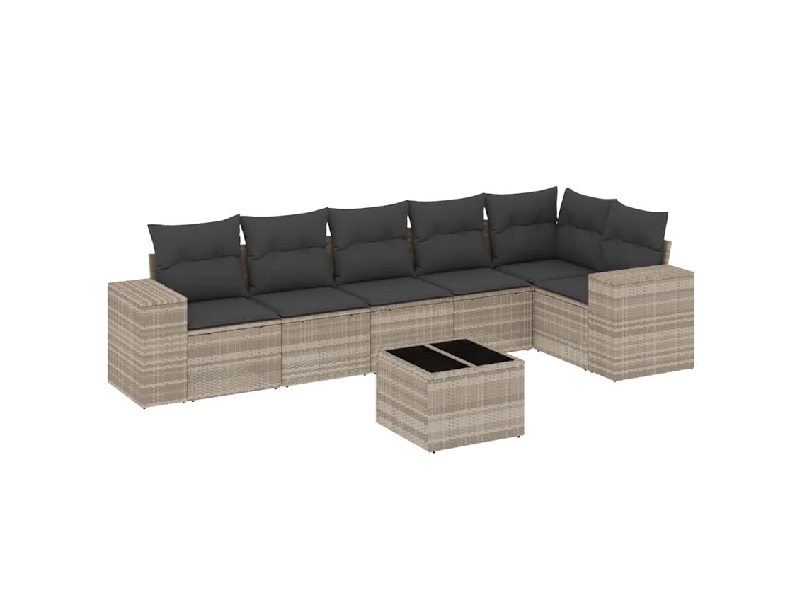 Conjunto de 7 Sofás Jardim com Almofadões Vime Pe Cinzento Claro MAISON EXCLUSIVE (7 pcs)