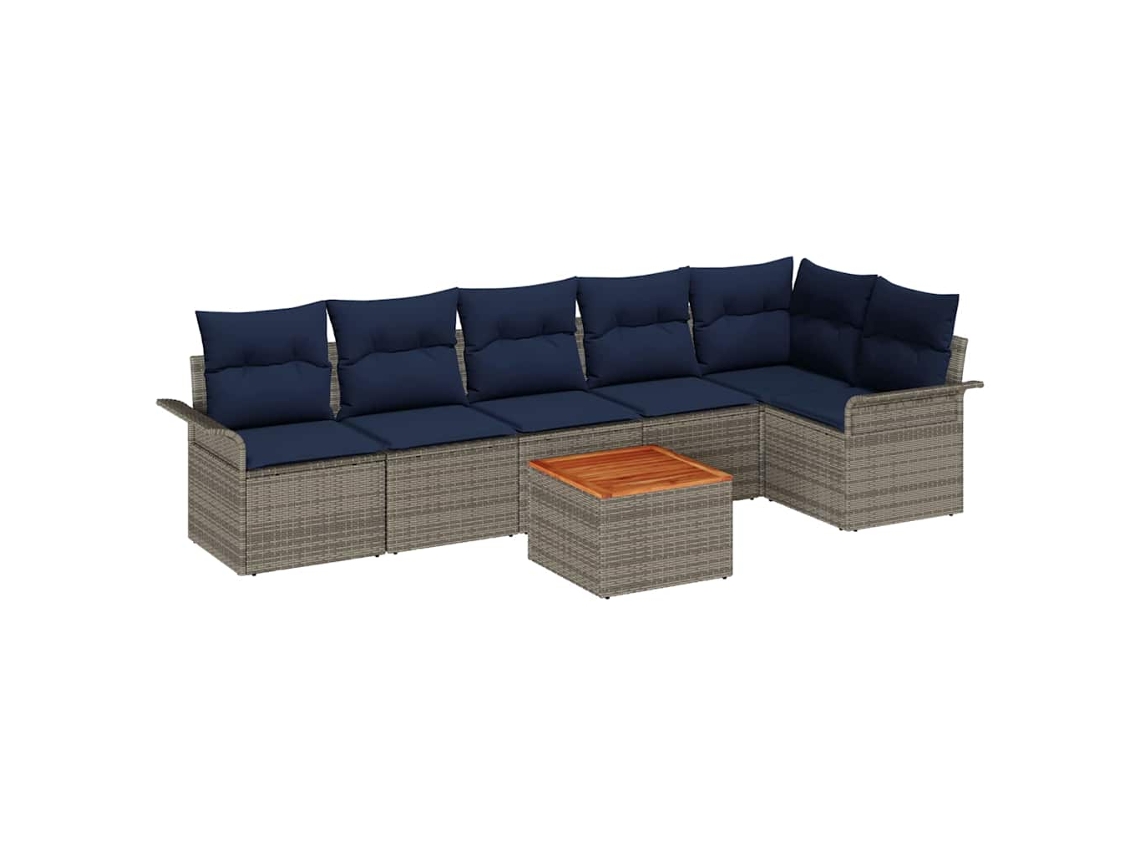 Maison Exclusive - Conjunto De Sofá De Jardim 7 Pcs Cinza E Azul Marinho Vime Pe