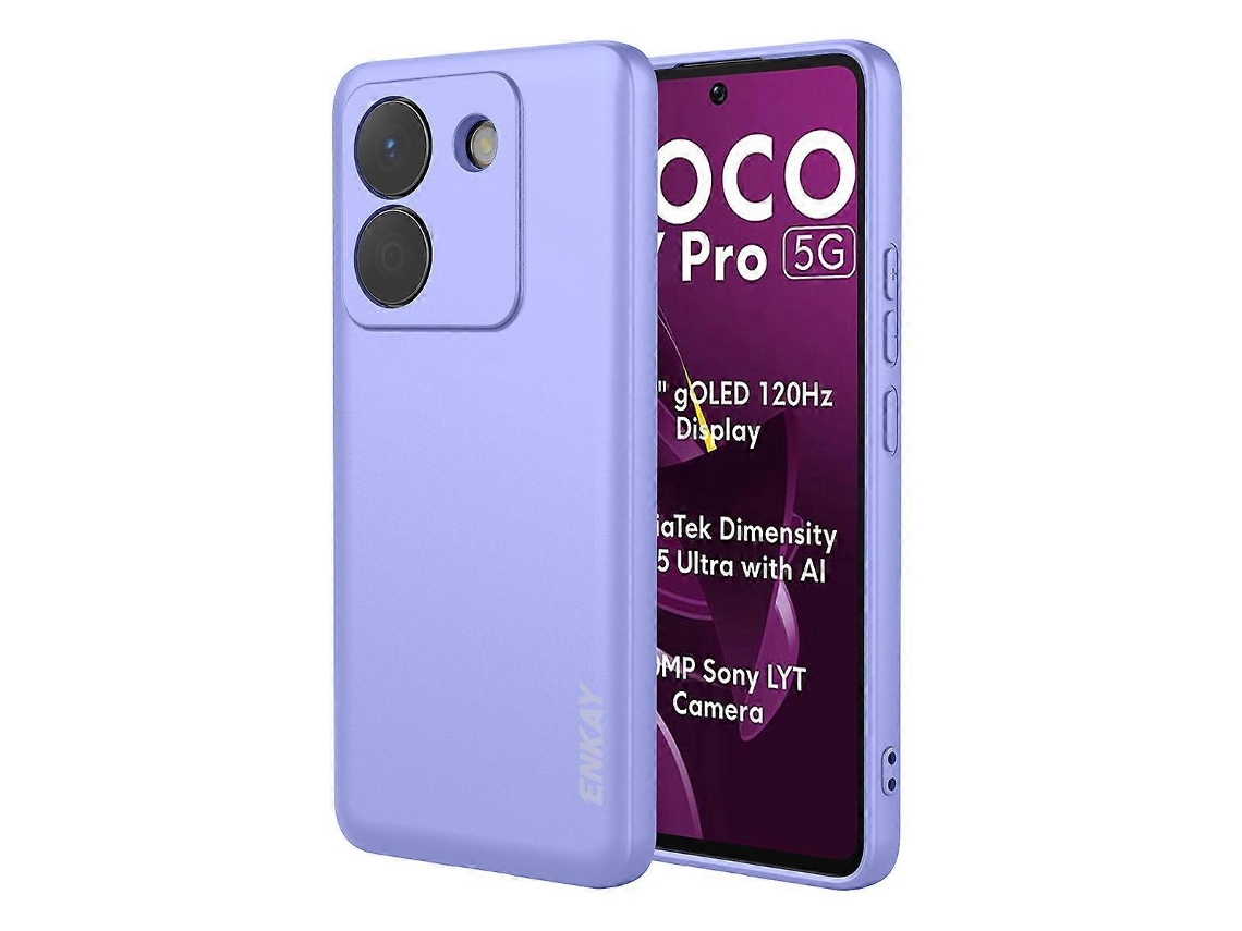 Capa De Silicone Para Xiaomi Poco M7 Pro 5g Enkay Hat Prince Com Borda Reta E Capa Traseira Para Celular Roxa