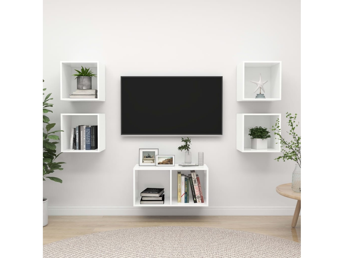 Vidaxl 5 Pcs Conjunto De Móveis De Tv Contraplacado Branco