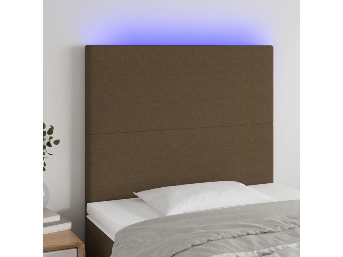 Vidaxl Cabeceira De Cama C/ Luzes Led Tecido 90x5x118/128 Cm Castanho
