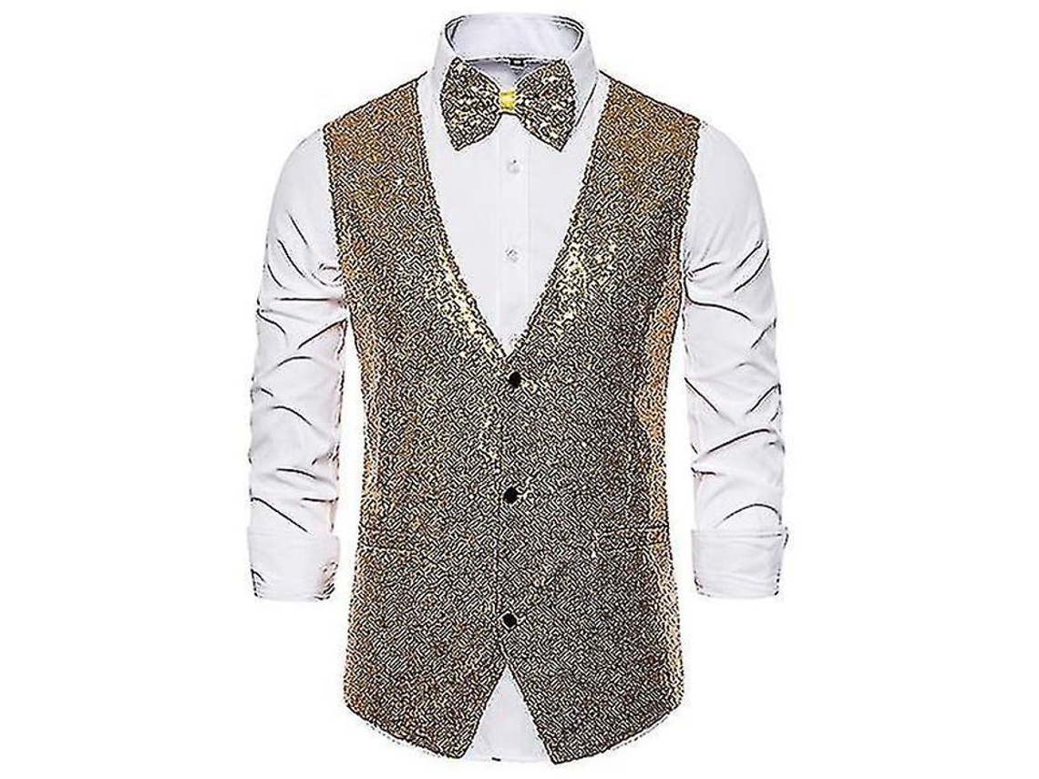 2026 chaleco de Lentejuelas para Hombre Con Corbata de Moño V neck para Fiesta Traje Brillo