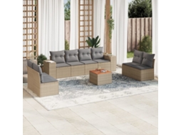 Vidaxl 9 Pcs Conjunto De Sofás P/ Jardim Com Almofadões Vime Pe Bege